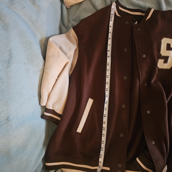 Divided Brown and Cream Varsity Jacket Classic Collegiate Style - Picture 12 of 13